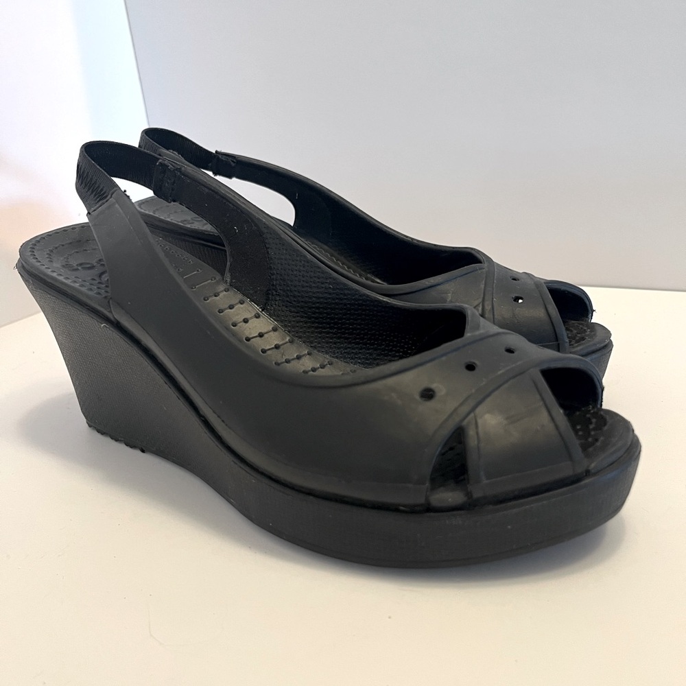 Crocs slip on heels platform black 9w